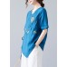 Women Blue Asymmetrical  Shirt Tops Half Sleeve