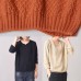 Cozy beige knit tops casual long sleeve  sweater patchwork