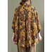 Baggy Yellow Peter Pan Collar Print Linen Shirt Top Half Sleeve