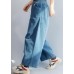 French elastic waist wild trousers oversized blue wide leg trousers