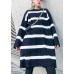 Cozy black white striped knitwear o neck baggy sweater tops