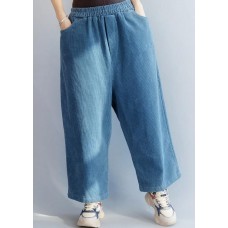 French elastic waist wild trousers oversized blue wide leg trousers