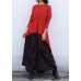 Pullover o neck red knit tops plus size drawstring asymmetric crane tops