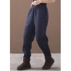 Simple navy winter Jeans  thick elastic waist Inspiration women trousers