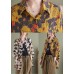 Baggy Yellow Peter Pan Collar Print Linen Shirt Top Half Sleeve