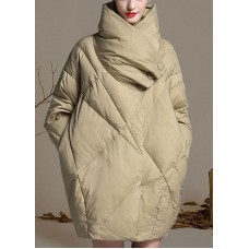 Plus Size Khaki Peter Pan Collar Button Winter Duck Down Coat