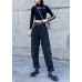 Beautiful pockets casual pants  black gray pattern wild women pants