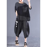Natural cotton Blouse Organic Striped Spliced Short Sleeve Blouse And Pants