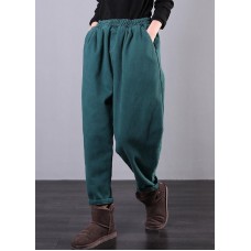 Chic elastic waist wide leg pants stylish blue Outfits pockets harem pants