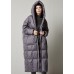 Women Grey Loose hooded long Winter Duck Down down coat