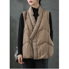 Organic Khaki Pockets Loose Casual Winter Puffer Vest