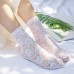 5 Pairs Women Cotton Nylon Jacquard Floral Lace  trimmed Breathable Comfy Silk Stockings